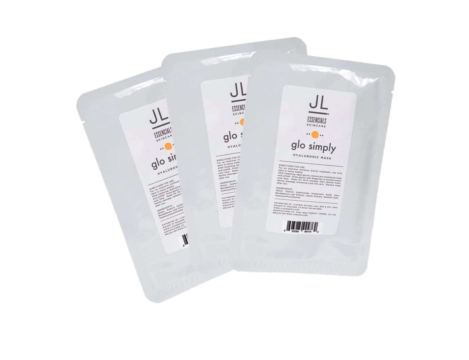 Hyaluronic Acid Mask - Hydrate & Brighten - JL Essencials - 3-pk