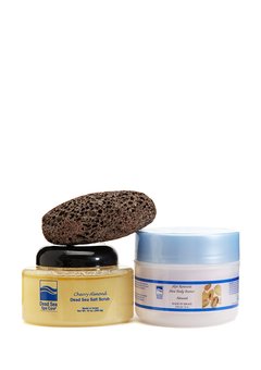 Bath Set - 10 oz. Salt Scrub + Shea Butter - Dead Sea Spa - 3-Pc