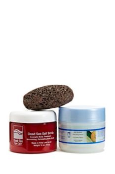 Bath Set - 16 oz. Salt Scrub + Shea Butter - Dead Sea Spa - 3-Pc