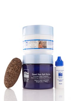 Bath Set - 24 oz. Salt Scrub + Shea Butter - Dead Sea Spa - 4-Pc