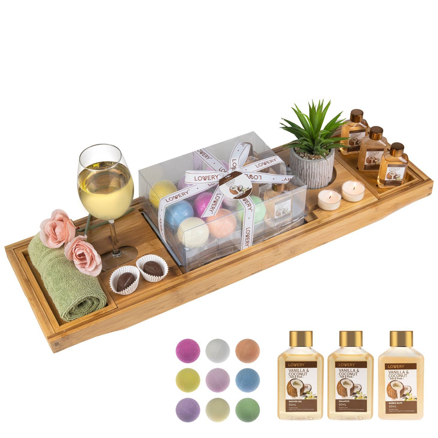 Bath Tray - Premium Quality Bamboo - Lovery Skincare - 15-pc