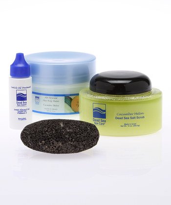 Bath Set - 10 oz. Cucumber Salt Scrub - Dead Sea Spa - 4-Pc