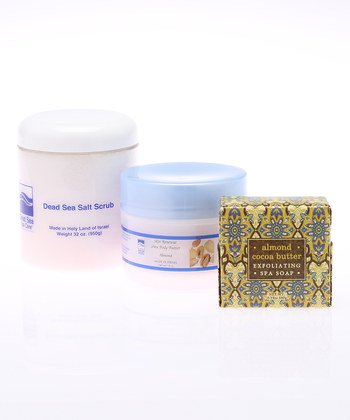 Bath Set - 32 oz. Almond Salt Scrub - Dead Sea Spa - 3-Piece
