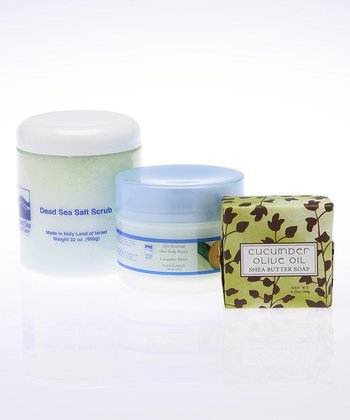 Bath Set - 32 oz. Cucumber Salt Scrub - Dead Sea Spa - 3-Pc