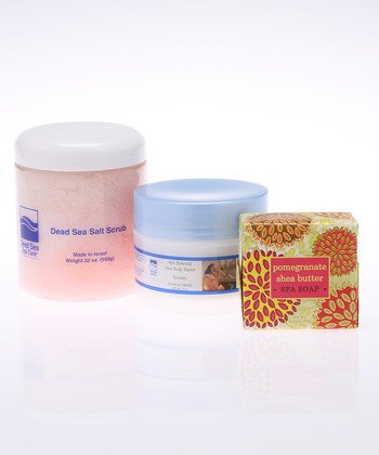 Bath Set - 32 oz. Pomegranate Salt Scrub - Dead Sea Spa - 3-Pc