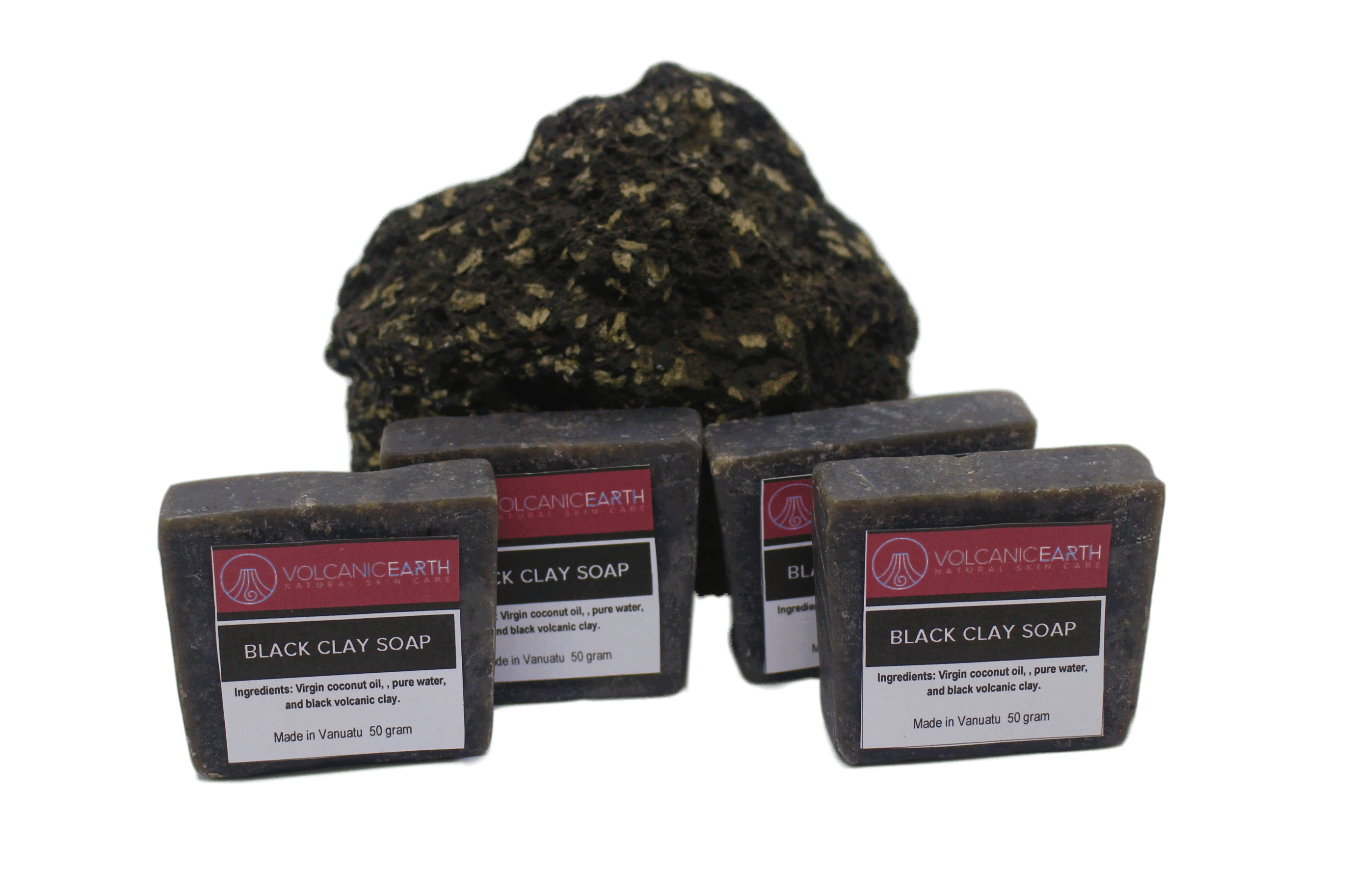 Coconut Soap - Black Clay - Volcanic Earth - 4-Pack