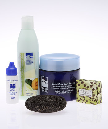 Bath Set - 24 oz. Cucumber Salt Scrub - Dead Sea Spa - 5-Pc